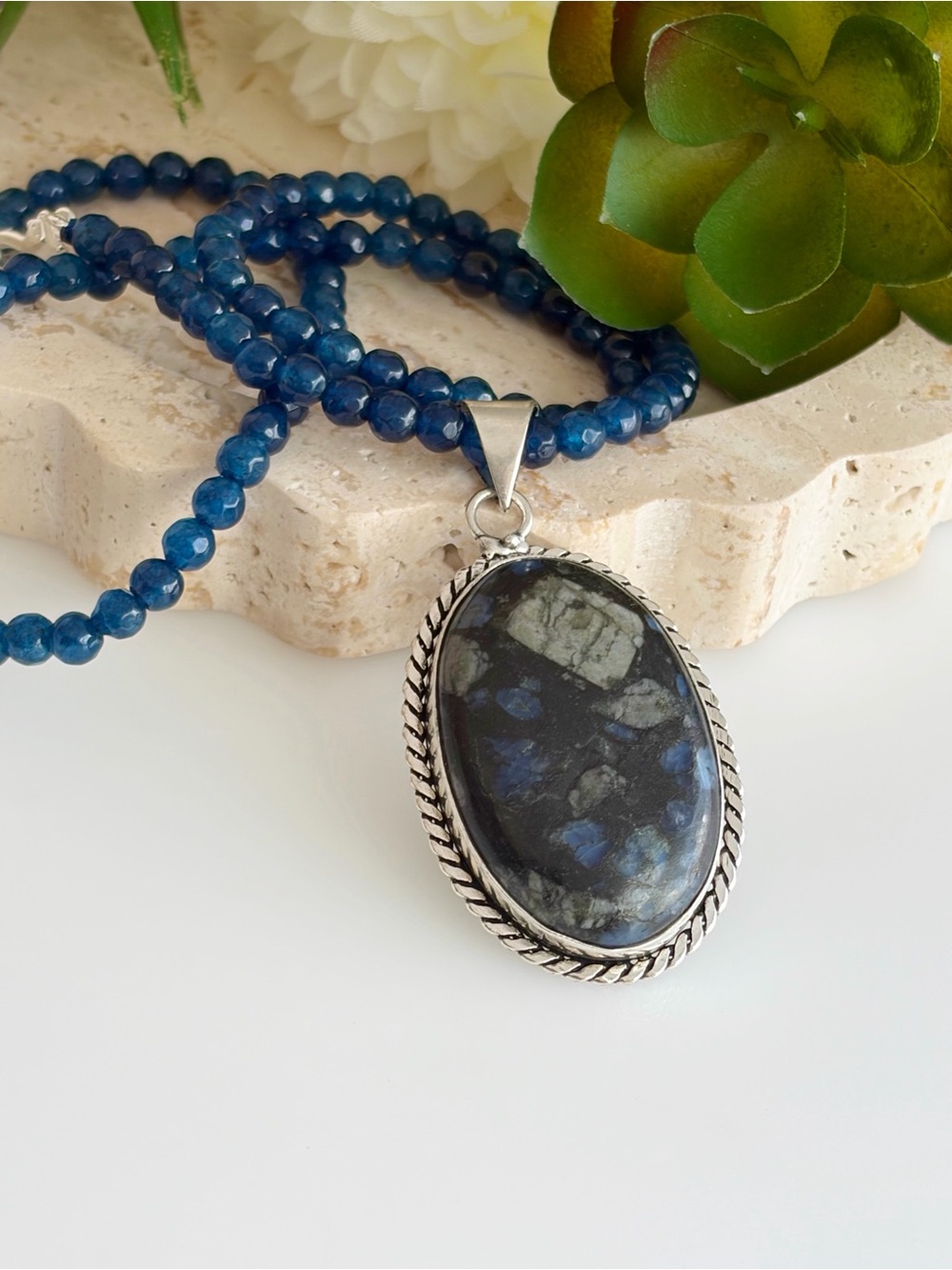 Que Sera Gemstone Pendant Southwest Vintage Style Sterling Silver 925 Overlay - Picture 2 of 6